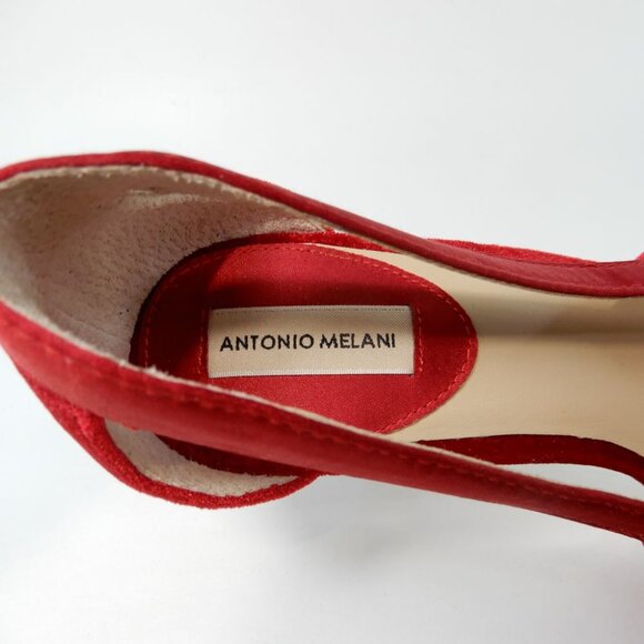 ANTONIO MELANI Ester Velvet Red Flower Heel Pumps Size 6.5 Pointed Toe NEW - Picture 14 of 16